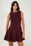 Pamuklu Regular Fit Bisiklet Yaka Düğme Detaylı A Kesim Mini Abiye Kadın Elbise 6525687 BORDO