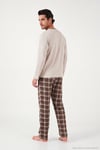 Pamuklu Regular Fit Bisiklet Yaka Ekoseli Erkek Pijama Takımı 6574001 BEJ