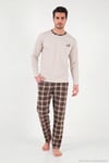 Pamuklu Regular Fit Bisiklet Yaka Ekoseli Erkek Pijama Takımı 6574001 BEJ