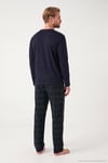 Pamuklu Regular Fit Bisiklet Yaka Ekoseli Erkek Pijama Takımı 6574001 LACİVERT