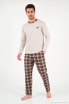 Pamuklu Regular Fit Bisiklet Yaka Ekoseli Erkek Pijama Takımı 6574001 BEJ