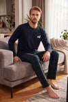 Pamuklu Regular Fit Bisiklet Yaka Ekoseli Erkek Pijama Takımı 6574001 LACİVERT