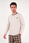 Pamuklu Regular Fit Bisiklet Yaka Ekoseli Erkek Pijama Takımı 6574001 BEJ