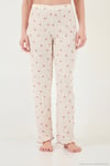 Pamuklu Regular Fit Bisiklet Yaka Kısa Kollu Desenli Rahat Kadın Pijama Takımı 65770753 EKRU