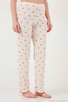 Pamuklu Regular Fit Bisiklet Yaka Kısa Kollu Desenli Rahat Kadın Pijama Takımı 65770753 EKRU