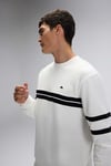 Pamuklu Regular Fit Bisiklet Yaka Şerit Detaylı Erkek Sweat EM618-OF BEYAZ
