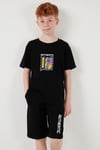 Pamuklu Regular Fit Bisiklet Yaka Şortlu Alt-Üst Erkek Çocuk Takım 6212011 SİYAH