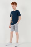 Pamuklu Regular Fit Bisiklet Yaka Şortlu Alt-Üst Erkek Çocuk Takım 6212009 İNDİGO