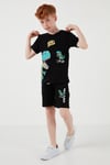 Pamuklu Regular Fit Bisiklet Yaka Şortlu Alt-Üst Erkek Çocuk Takım 6212013 SİYAH