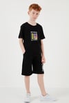 Pamuklu Regular Fit Bisiklet Yaka Şortlu Alt-Üst Erkek Çocuk Takım 6212011 SİYAH
