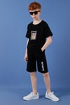 Pamuklu Regular Fit Bisiklet Yaka Şortlu Alt-Üst Erkek Çocuk Takım 6212011 SİYAH