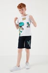 Pamuklu Regular Fit Bisiklet Yaka Şortlu Alt-Üst Erkek Çocuk Takım 6212013 BEYAZ