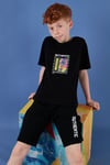 Pamuklu Regular Fit Bisiklet Yaka Şortlu Alt-Üst Erkek Çocuk Takım 6212011 SİYAH