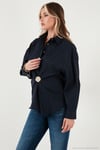Pamuklu Regular Fit Broş Detaylı Uzun Kollu Kadın Gömlek 6834990 LACİVERT