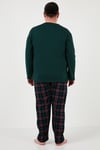 Pamuklu Regular Fit Büyük Beden Erkek Pijama Takımı 6572001B YEŞİL