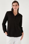 Pamuklu Regular Fit Cepli Kadın Gömlek CF25S16992 SİYAH