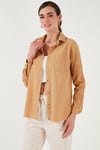 Pamuklu Regular Fit Cepli Kadın Gömlek CF25S16992 CAMEL