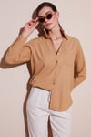 Pamuklu Regular Fit Cepli Kadın Gömlek CF25S16992 CAMEL