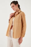 Pamuklu Regular Fit Cepli Kadın Gömlek CF25S16992 CAMEL
