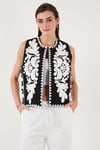 Pamuklu Regular Fit Çiçekli Nakış İşlemeli Kadın Yelek 676238 SİYAH