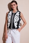 Pamuklu Regular Fit Çiçekli Nakış İşlemeli Kadın Yelek 676238 SİYAH