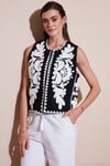 Pamuklu Regular Fit Çiçekli Nakış İşlemeli Kadın Yelek 676238 SİYAH