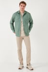 Pamuklu Regular Fit Çift Cepli Erkek Gömlek CF24W116927 HAKİ