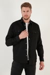 Pamuklu Regular Fit Çift Cepli Erkek Gömlek CF24W116927 SİYAH