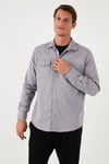 Pamuklu Regular Fit Çift Cepli Erkek Gömlek CF24W116927 GRİ