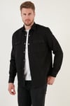 Pamuklu Regular Fit Çift Cepli Erkek Gömlek CF24W116927 SİYAH