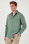 Pamuklu Regular Fit Çift Cepli Erkek Gömlek CF24W116927 HAKİ