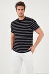 Pamuklu Regular Fit Çizgili Bisiklet Yaka Erkek T Shirt 5904039 SİYAH