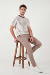 Pamuklu Regular Fit Çizgili Bisiklet Yaka Erkek T Shirt 5904039 KAHVE