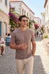 Pamuklu Regular Fit Çizgili Bisiklet Yaka Erkek T Shirt 5904030 KAHVE