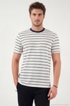 Pamuklu Regular Fit Çizgili Bisiklet Yaka Erkek T Shirt 5904039 İNDİGO