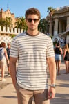 Pamuklu Regular Fit Çizgili Bisiklet Yaka Erkek T Shirt 5904039 KAHVE
