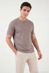 Pamuklu Regular Fit Çizgili Bisiklet Yaka Erkek T Shirt 5904030 KAHVE