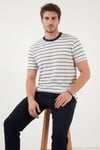 Pamuklu Regular Fit Çizgili Bisiklet Yaka Erkek T Shirt 5904039 İNDİGO