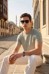 Pamuklu Regular Fit Çizgili Bisiklet Yaka Erkek T Shirt 5904030 ELMA YEŞİLİ