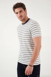 Pamuklu Regular Fit Çizgili Bisiklet Yaka Erkek T Shirt 5904039 İNDİGO