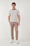 Pamuklu Regular Fit Çizgili Bisiklet Yaka Erkek T Shirt 5904039 KAHVE