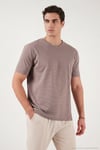 Pamuklu Regular Fit Çizgili Bisiklet Yaka Erkek T Shirt 5904030 KAHVE