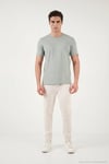 Pamuklu Regular Fit Çizgili Bisiklet Yaka Erkek T Shirt 5904030 ELMA YEŞİLİ