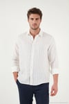 Pamuklu Regular Fit Çizgili Klasik Yaka Uzun Kollu Erkek Gömlek CF26S129774 BEYAZ