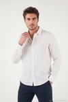 Pamuklu Regular Fit Çizgili Klasik Yaka Uzun Kollu Erkek Gömlek CF26S129774 BEYAZ