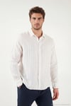 Pamuklu Regular Fit Çizgili Klasik Yaka Uzun Kollu Erkek Gömlek CF26S129774 BEYAZ
