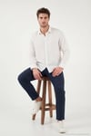 Pamuklu Regular Fit Çizgili Klasik Yaka Uzun Kollu Erkek Gömlek CF26S129774 BEYAZ
