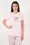 Pamuklu Regular Fit Desenli Bisiklet Yaka Kadın Pijama Takımı 65790784 PEMBE