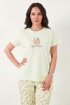 Pamuklu Regular Fit Desenli Bisiklet Yaka Kadın Pijama Takımı 65790784 YEŞİL