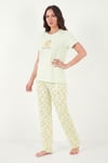 Pamuklu Regular Fit Desenli Bisiklet Yaka Kadın Pijama Takımı 65790784 YEŞİL